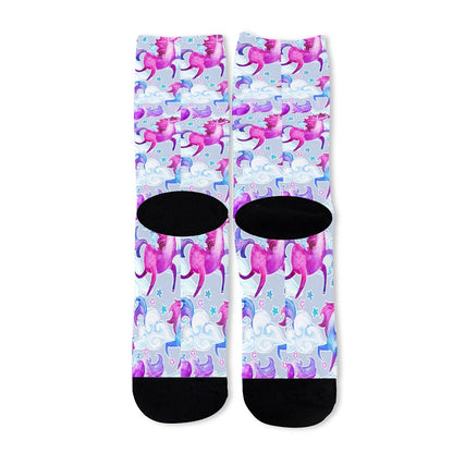 Unicorn Paradise Pattern Print Long Socks