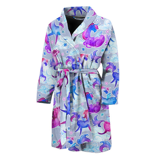 Unicorn Paradise Pattern Print Men's Bathrobe
