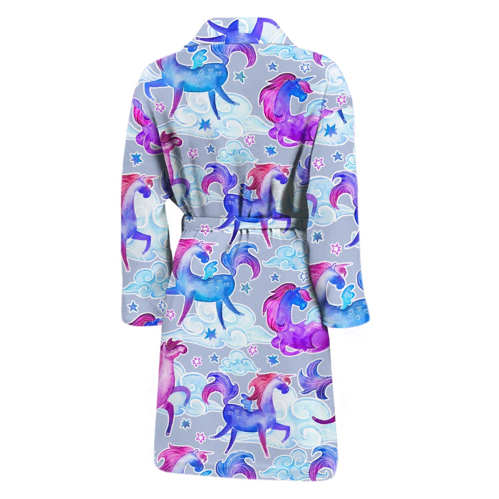 Unicorn Paradise Pattern Print Men's Bathrobe