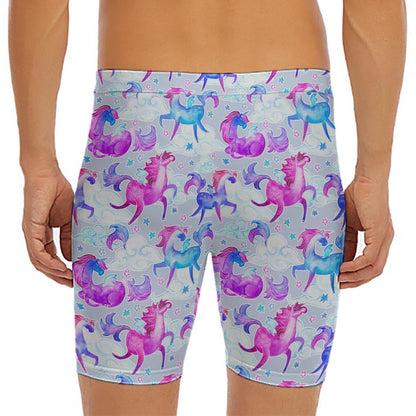 Unicorn Paradise Pattern Print Men's Long Boxer Briefs