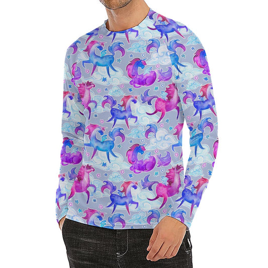 Unicorn Paradise Pattern Print Men's Long Sleeve Rash Guard