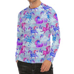 Unicorn Paradise Pattern Print Men's Long Sleeve Rash Guard