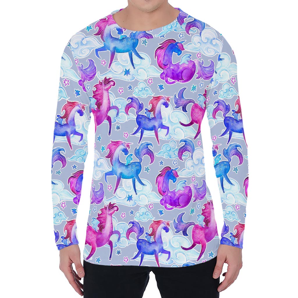 Unicorn Paradise Pattern Print Men's Long Sleeve T-Shirt