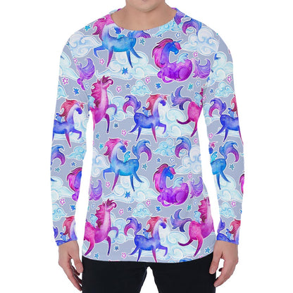 Unicorn Paradise Pattern Print Men's Long Sleeve T-Shirt