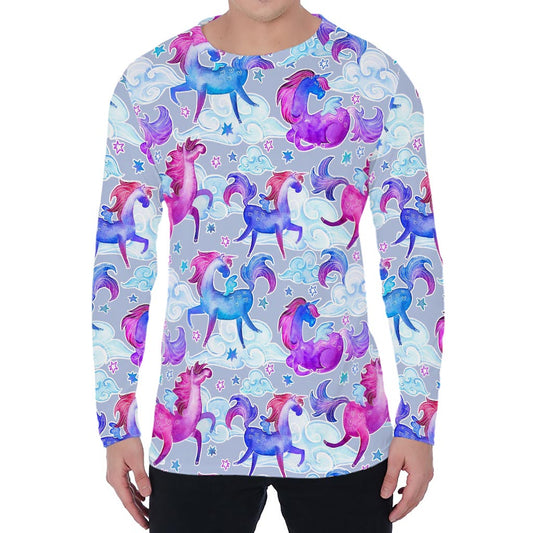 Unicorn Paradise Pattern Print Men's Long Sleeve T-Shirt