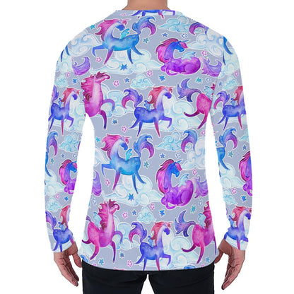 Unicorn Paradise Pattern Print Men's Long Sleeve T-Shirt