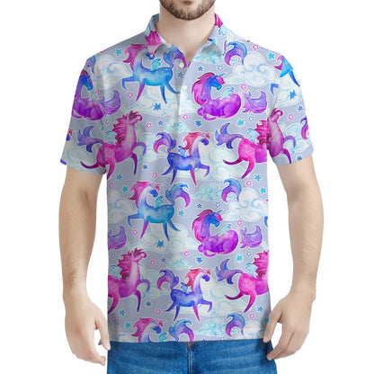 Unicorn Paradise Pattern Print Men's Polo Shirt