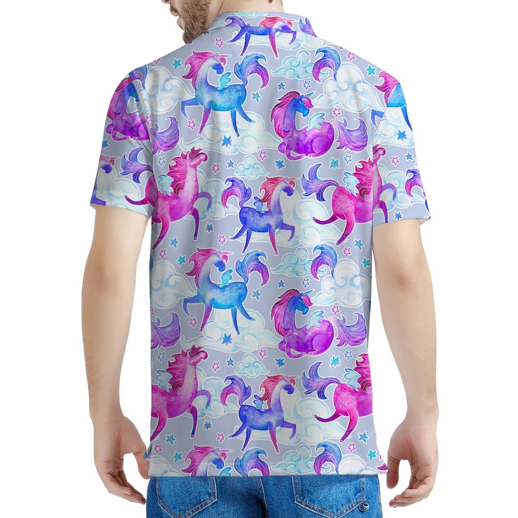 Unicorn Paradise Pattern Print Men's Polo Shirt