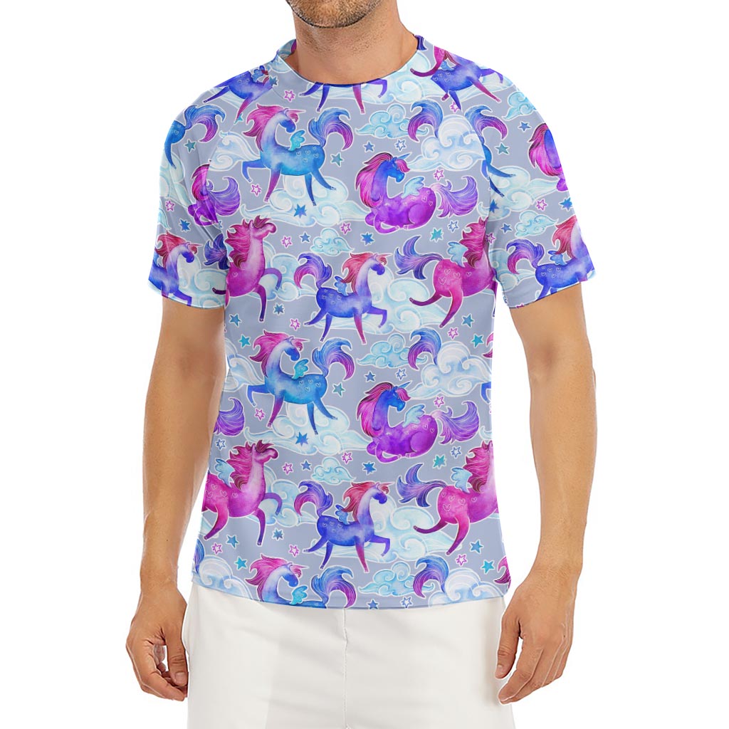 Unicorn Paradise Pattern Print Men's Short Sleeve Rash Guard