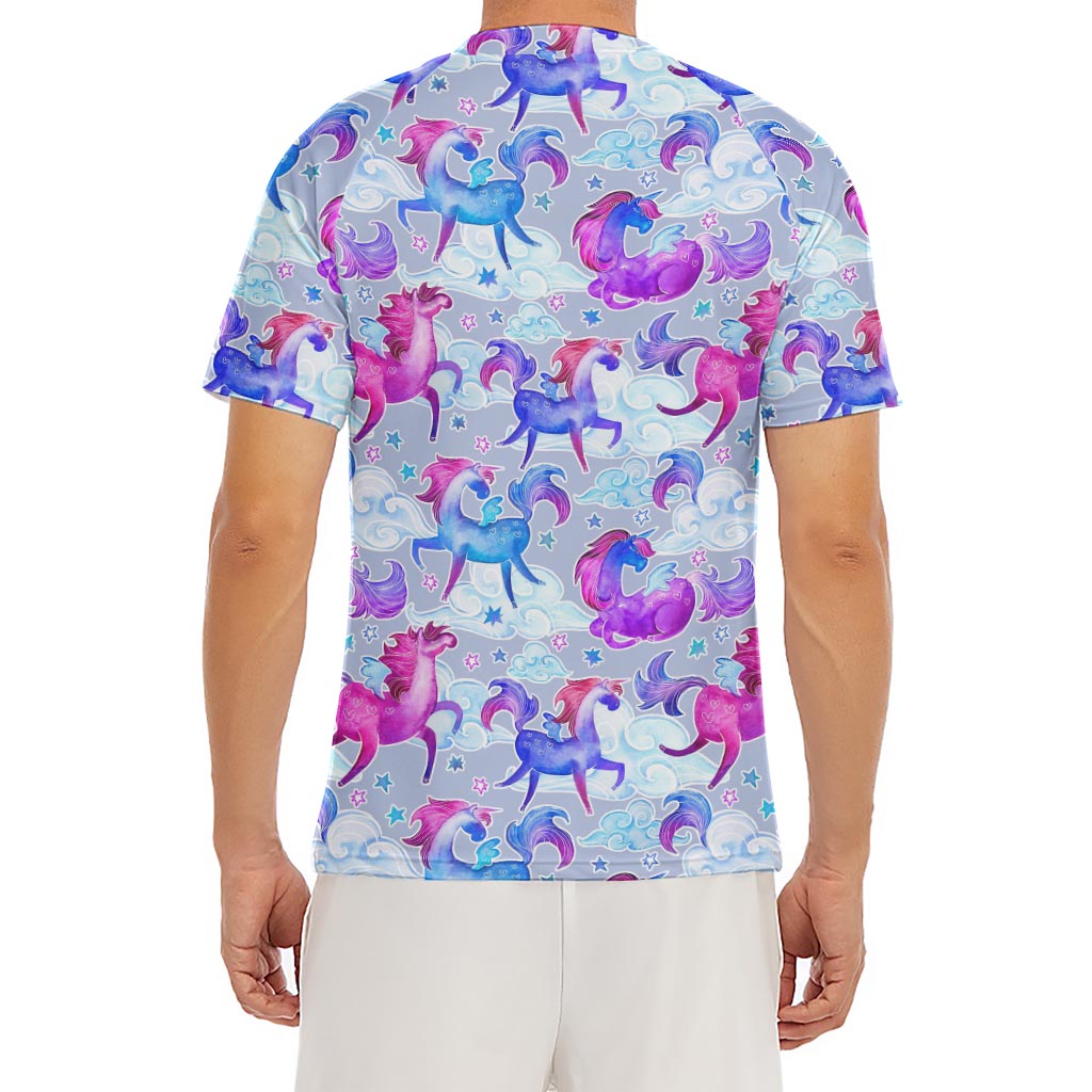 Unicorn Paradise Pattern Print Men's Short Sleeve Rash Guard