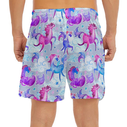 Unicorn Paradise Pattern Print Men's Split Running Shorts