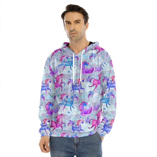 Unicorn Paradise Pattern Print Men's Velvet Pullover Hoodie