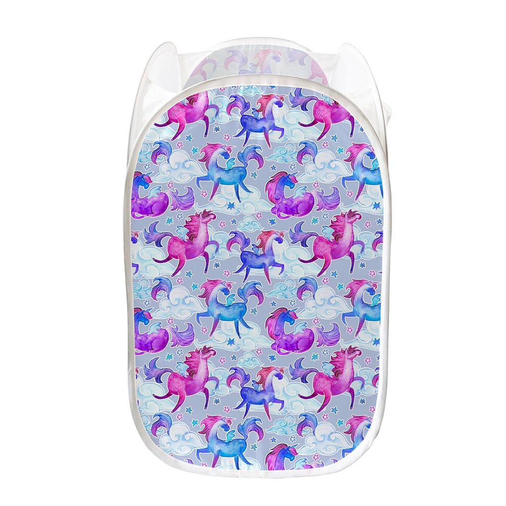 Unicorn Paradise Pattern Print Mesh Laundry Hamper