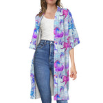 Unicorn Paradise Pattern Print Open Front Beach Cover Up