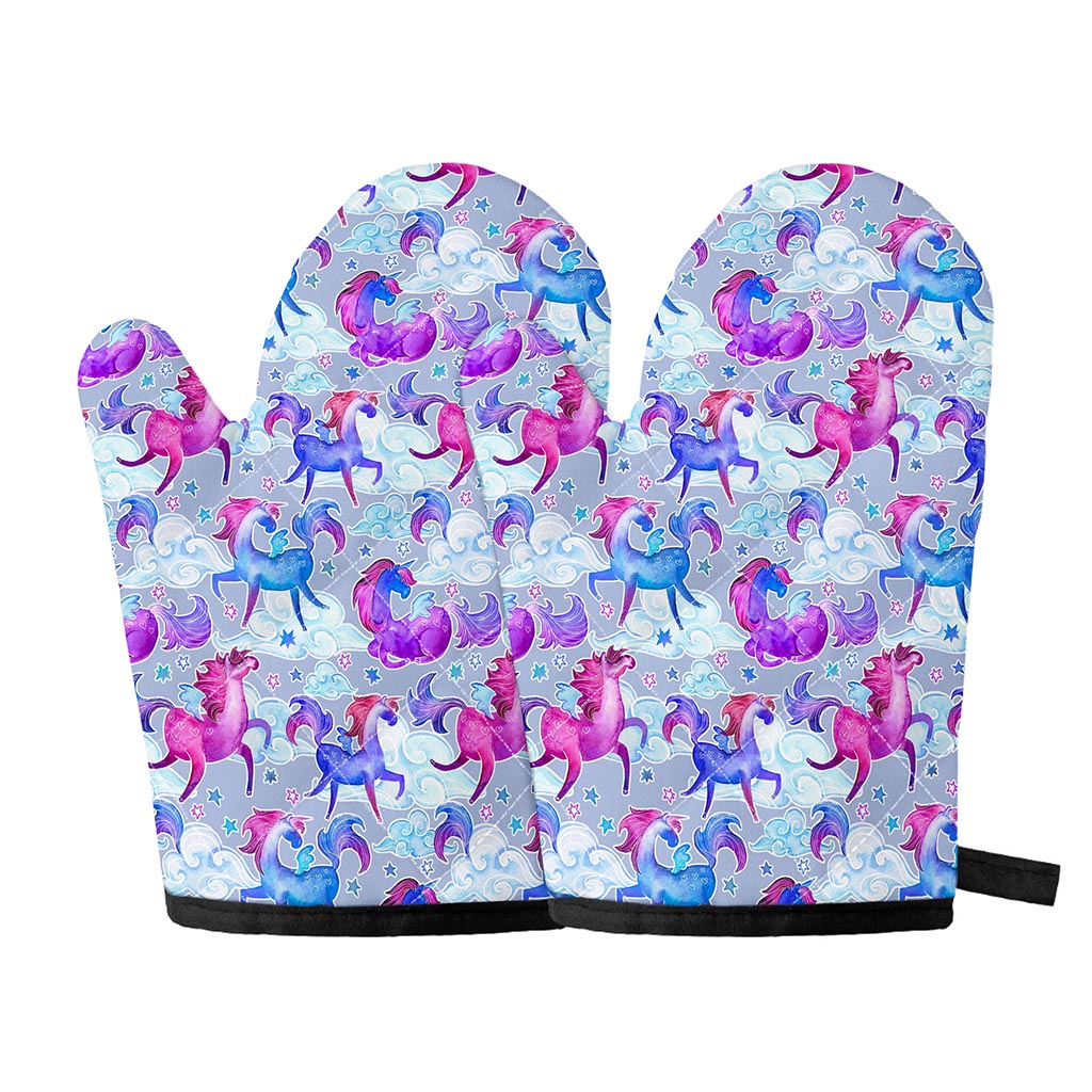 Unicorn Paradise Pattern Print Oven Mitts