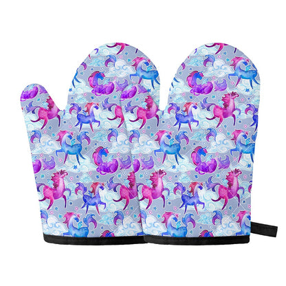 Unicorn Paradise Pattern Print Oven Mitts