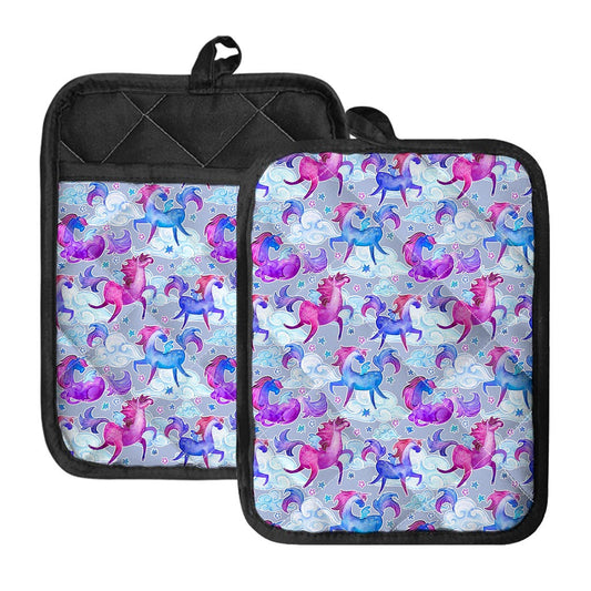 Unicorn Paradise Pattern Print Pot Holders With Pocket