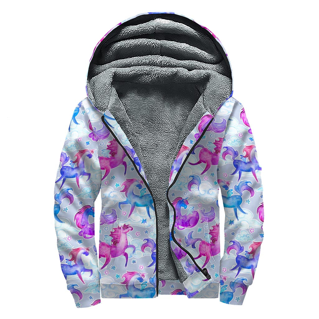 Unicorn Paradise Pattern Print Sherpa Lined Zip Up Hoodie
