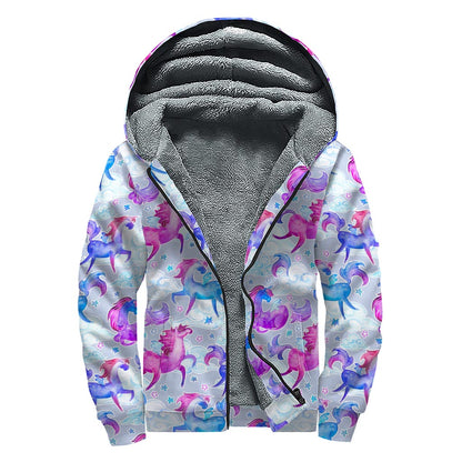Unicorn Paradise Pattern Print Sherpa Lined Zip Up Hoodie