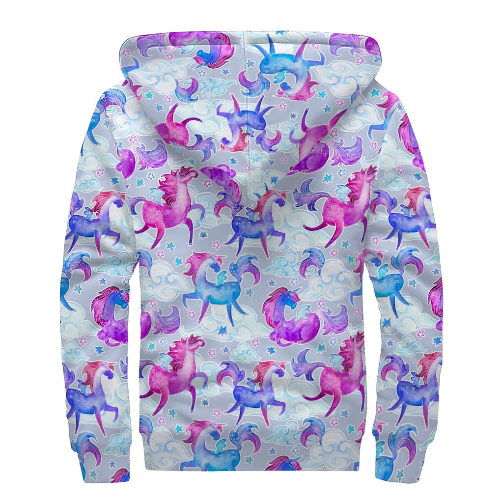 Unicorn Paradise Pattern Print Sherpa Lined Zip Up Hoodie