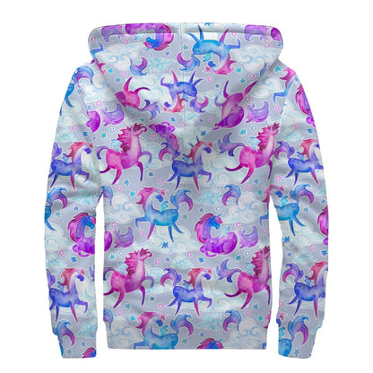 Unicorn Paradise Pattern Print Sherpa Lined Zip Up Hoodie