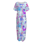 Unicorn Paradise Pattern Print Short Sleeve Long Nightdress