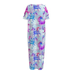 Unicorn Paradise Pattern Print Short Sleeve Long Nightdress