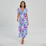 Unicorn Paradise Pattern Print Short Sleeve Maxi Dress