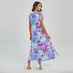 Unicorn Paradise Pattern Print Short Sleeve Maxi Dress
