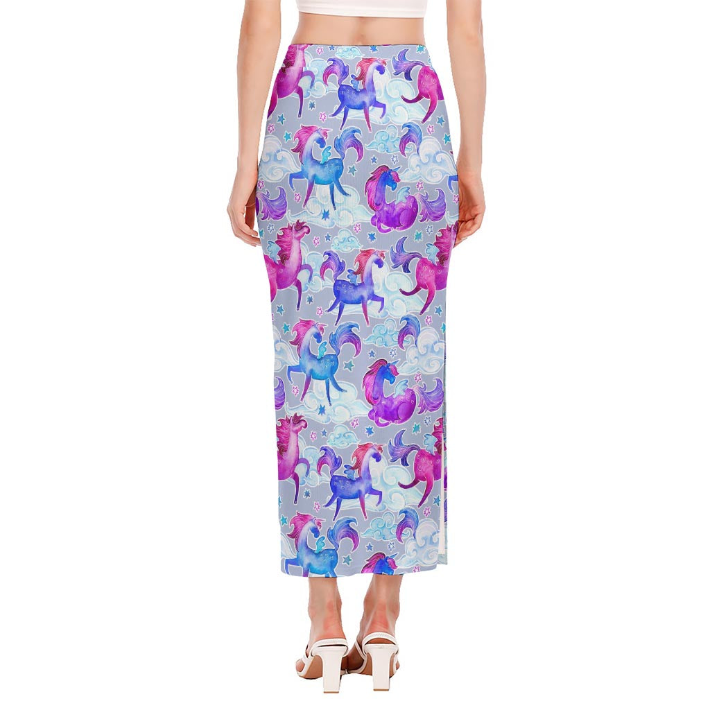 Unicorn Paradise Pattern Print Side Slit Maxi Skirt
