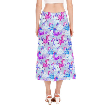 Unicorn Paradise Pattern Print Side Slit Midi Skirt