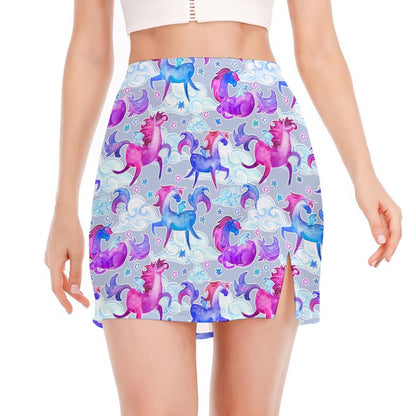 Unicorn Paradise Pattern Print Side Slit Mini Skirt