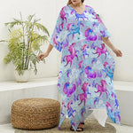 Unicorn Paradise Pattern Print Silk V-Neck Kaftan Dress