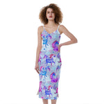 Unicorn Paradise Pattern Print Slim Fit Midi Cami Dress