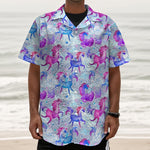 Unicorn Paradise Pattern Print Textured Short Sleeve Shirt