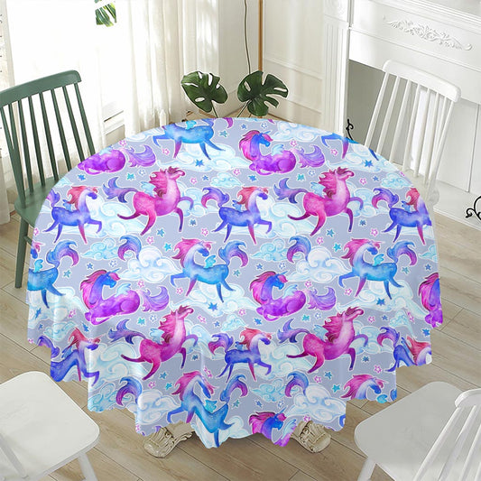 Unicorn Paradise Pattern Print Waterproof Round Tablecloth