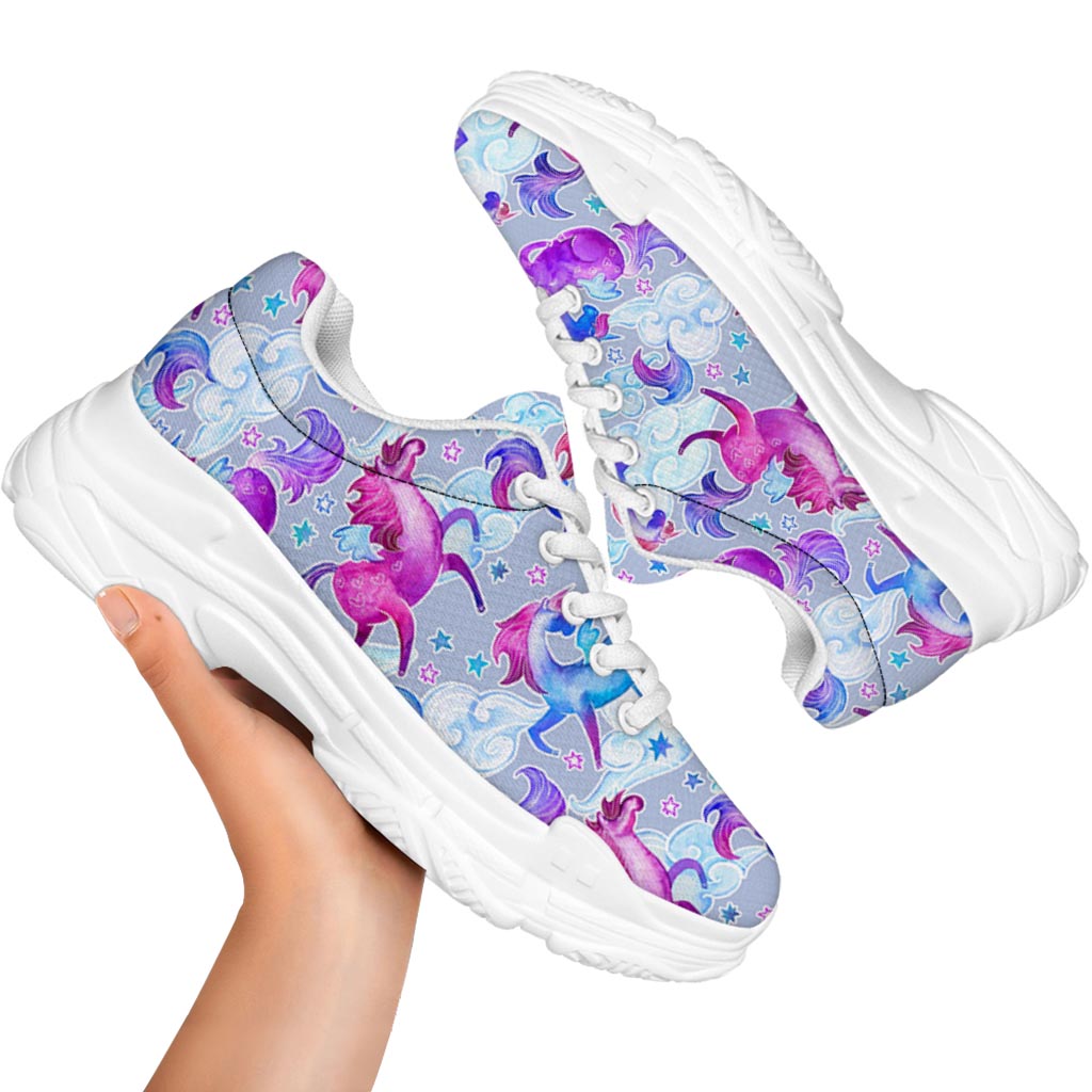 Unicorn Paradise Pattern Print White Chunky Shoes
