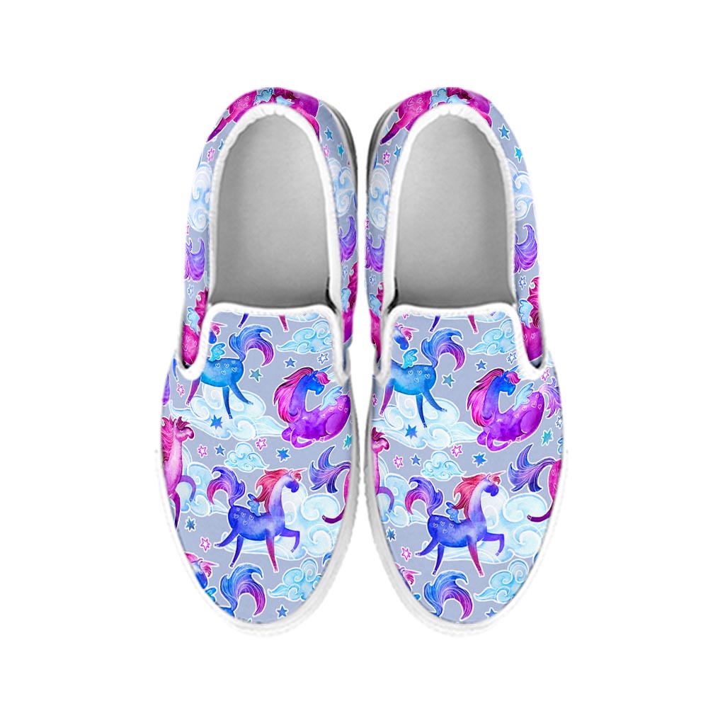 Unicorn Paradise Pattern Print White Slip On Sneakers