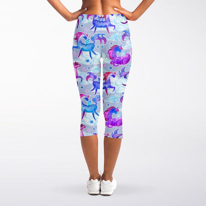 Unicorn Paradise Pattern Print Women's Capri Leggings