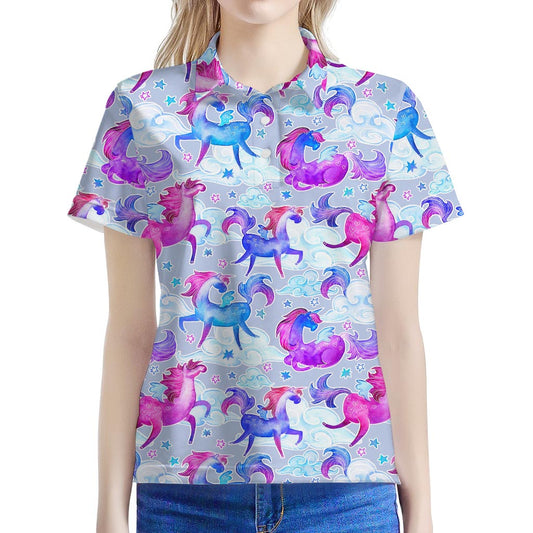 Unicorn Paradise Pattern Print Women's Polo Shirt