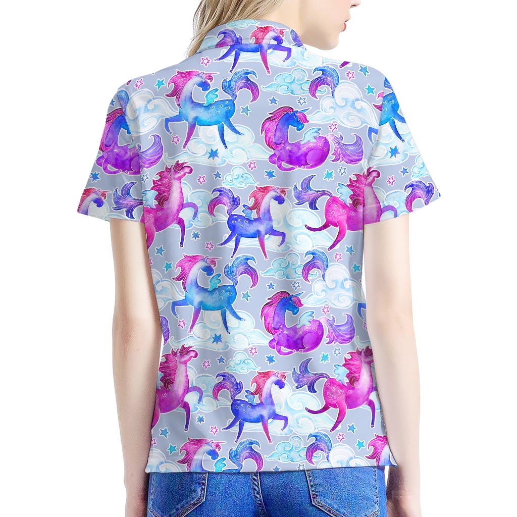 Unicorn Paradise Pattern Print Women's Polo Shirt