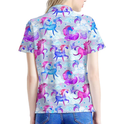Unicorn Paradise Pattern Print Women's Polo Shirt