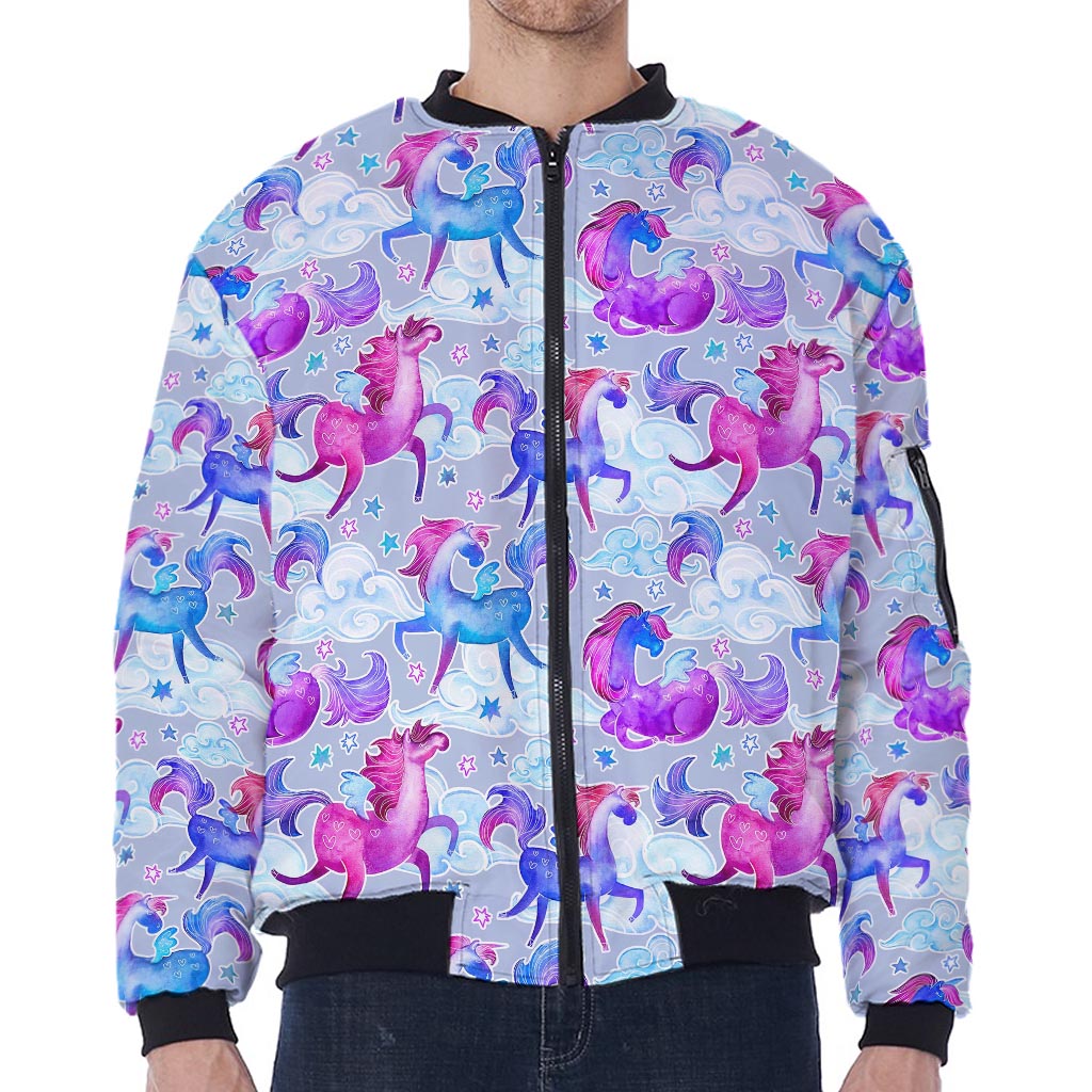 Unicorn Paradise Pattern Print Zip Sleeve Bomber Jacket