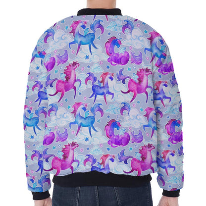 Unicorn Paradise Pattern Print Zip Sleeve Bomber Jacket