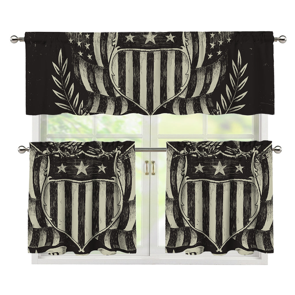 United We Stand American Flag Print 3 Piece Kitchen Curtains