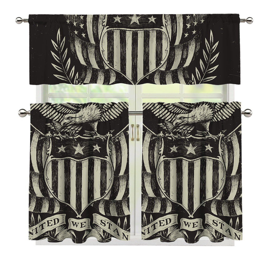 United We Stand American Flag Print 3 Piece Kitchen Curtains