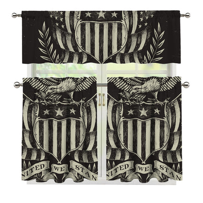 United We Stand American Flag Print 3 Piece Kitchen Curtains