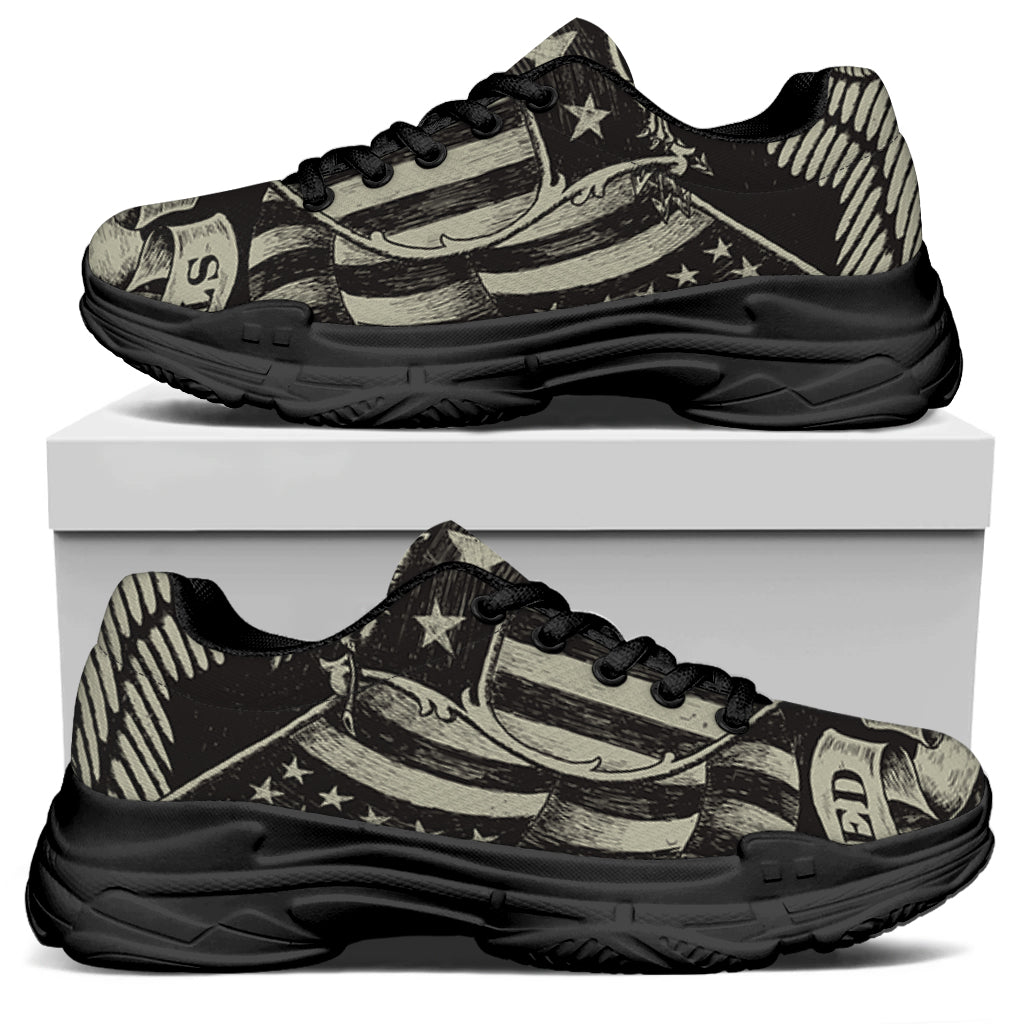 United We Stand American Flag Print Black Chunky Shoes