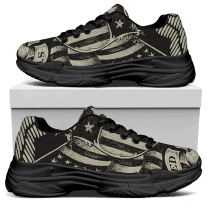 United We Stand American Flag Print Black Chunky Shoes