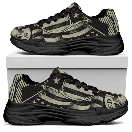 United We Stand American Flag Print Black Chunky Shoes